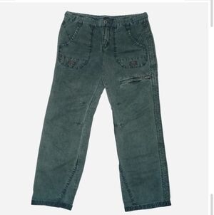 Free People Vintage-Inspired Green Wash Low Rise Cargo Utility Pants.